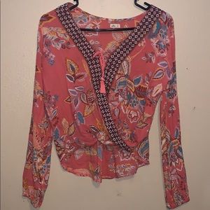 Long sleeve pink/orange crop shirt